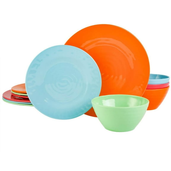 Gibson Home Brist Multicolor 12 Piece Melamine Dinnerware Set, 4 Assorted Colors