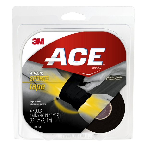 ACE Brand Sports Tape, Firm, Supportive Comfort, Black, 1.5" x 360", 4