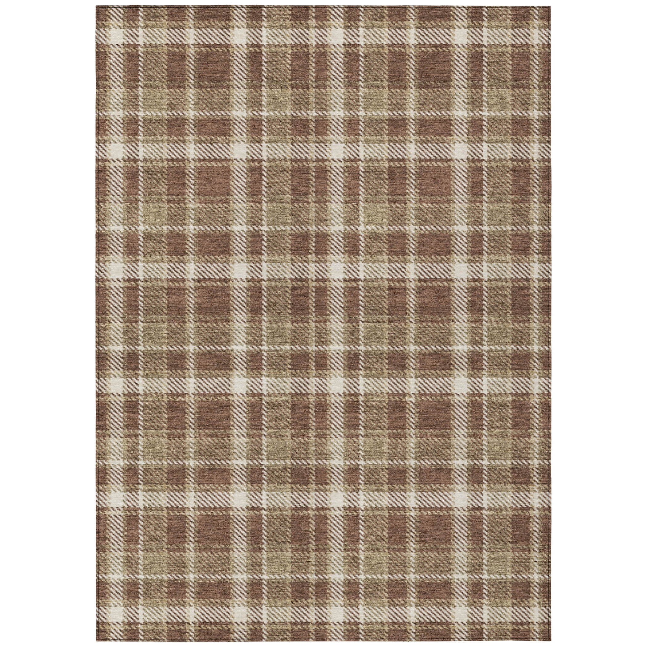 Addison Rugs Chantille Indoor/Outdoor Transitional Plaid Chocolate Washable Rectangle Rug, 5' x 7'6"