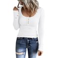 thumbnail image 4 of Women Long Sleeve Henley T Shirts Button Down Slim Fit Tops Scoop Neck Ribbed Knit Shirts Fitted T Shirts Women Womens Loose Tops Casual, 4 of 7