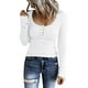 thumbnail image 3 of Prolriy Tops de verano para mujer 2024, camisetas Henley de manga larga para mujer, camisetas ajustadas con botones y cuello redondo, camisetas de punto acanalado, camisetas para mujer blancas M, 3 of 7