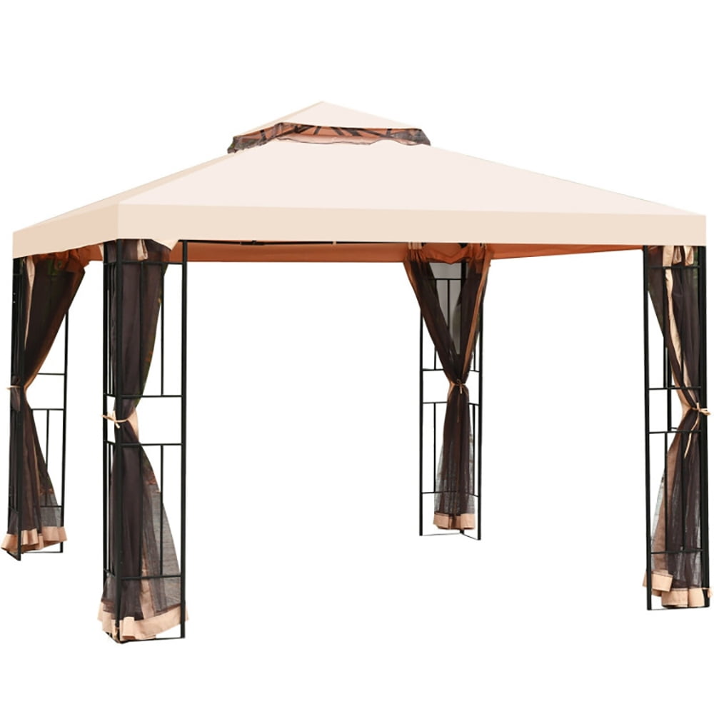 Aimee Lii 10 x 10 Feet 2-Tier Vented Metal Canopy with Mosquito Netting, Backyard Canopy Gazebo for Party Wedding BBQ Events