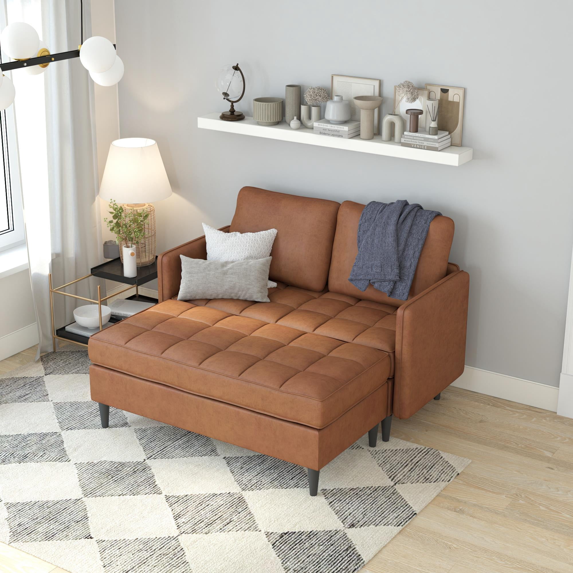 DHP Xandor Modular Sectional Sofa with Storage Chaise, Camel Faux Leather