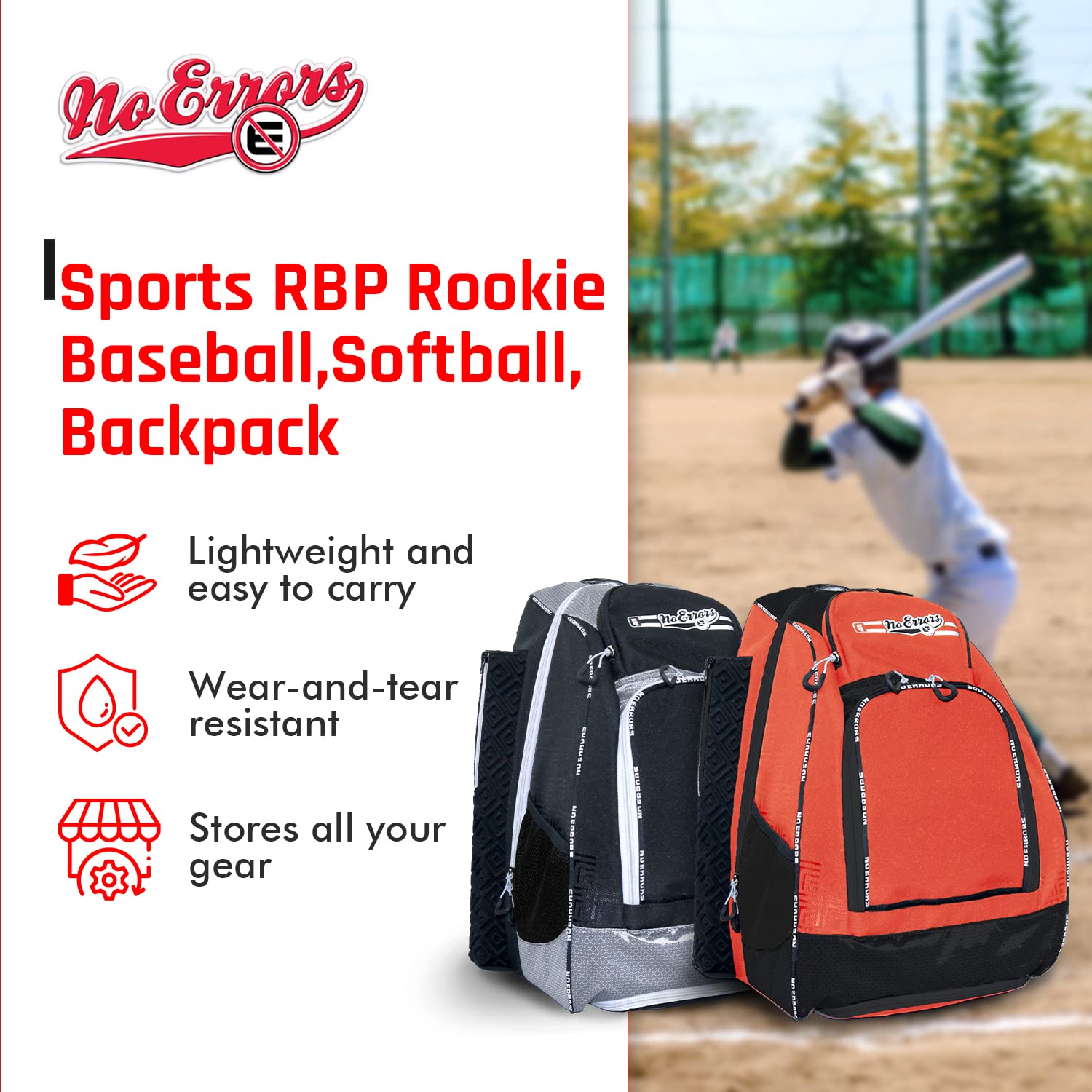 Sports RBP Rookie Baseball and Softball Backpack - Youth Baseball and Softball Bat Bag with Fence Hooks - Baseball and Softball Equipment Bag for Kids