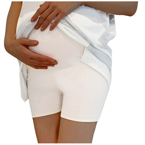 Efsteb Women's Maternity Shorts Casual Solid Color Bottoms Pregnancy Shorts Summer Comfy Soft Shorts (Beige,XL)