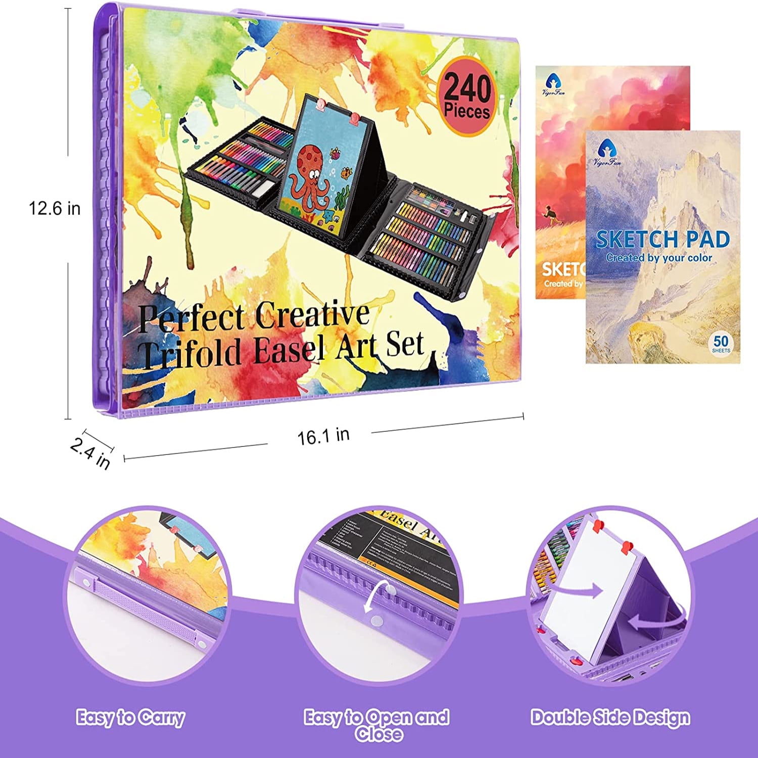 Art Supplies, Drawing Set Art Kits with Trifold Easel, 2 Drawing Pad, 1  Coloring