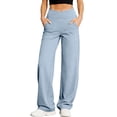 thumbnail image 2 of Bloomae Wide Leg Pants for Women Loose Yoga Pants with Pockets Petite/Regular/Tall Stretch Casual Stretch Crossover High Waist Lounge Trousers Blue S, 2 of 10