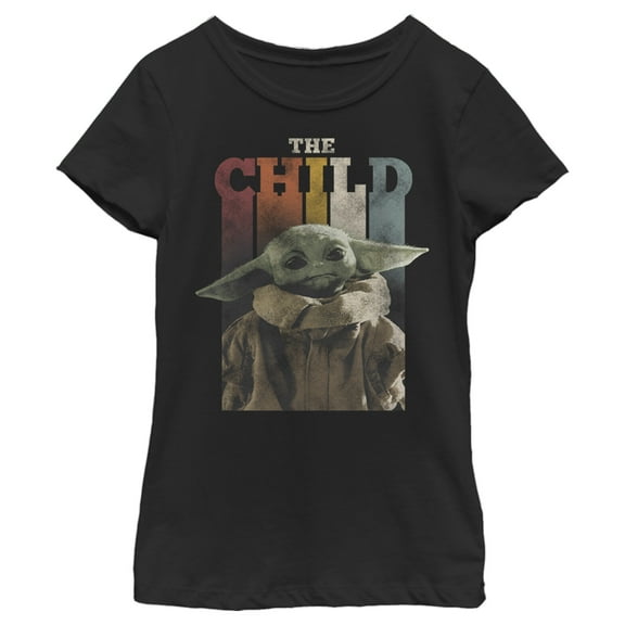 Girl's Star Wars: The Mandalorian The Child Distressed Colorful Poster  Graphic Tee Black Small