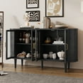 thumbnail image 3 of Harper & Bright Designs Farmhouse Sideboard Buffet Cabinet with Storage, Wood Kitchen Cabinet with Glass Doors and Adjustable Shelves, Black, 3 of 16