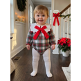 thumbnail image 4 of RUINIXCW Baby Girl Christmas Romper Plaid Bow Snap Crew Neck Long Sleeve Jumpsuit, 4 of 8