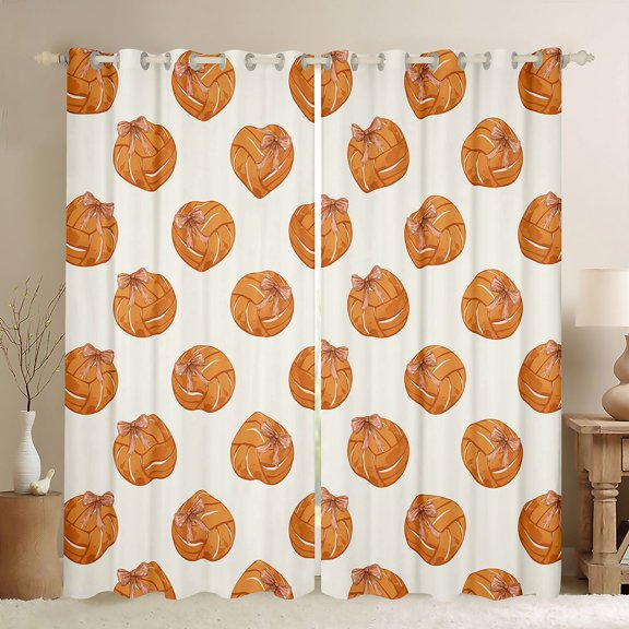 Erosebridal Cartoon Volleyball Print Curtains Pack of 2 (42x84 Each),Orange Cute Bowknot Curtains Blackout For Kids Girls