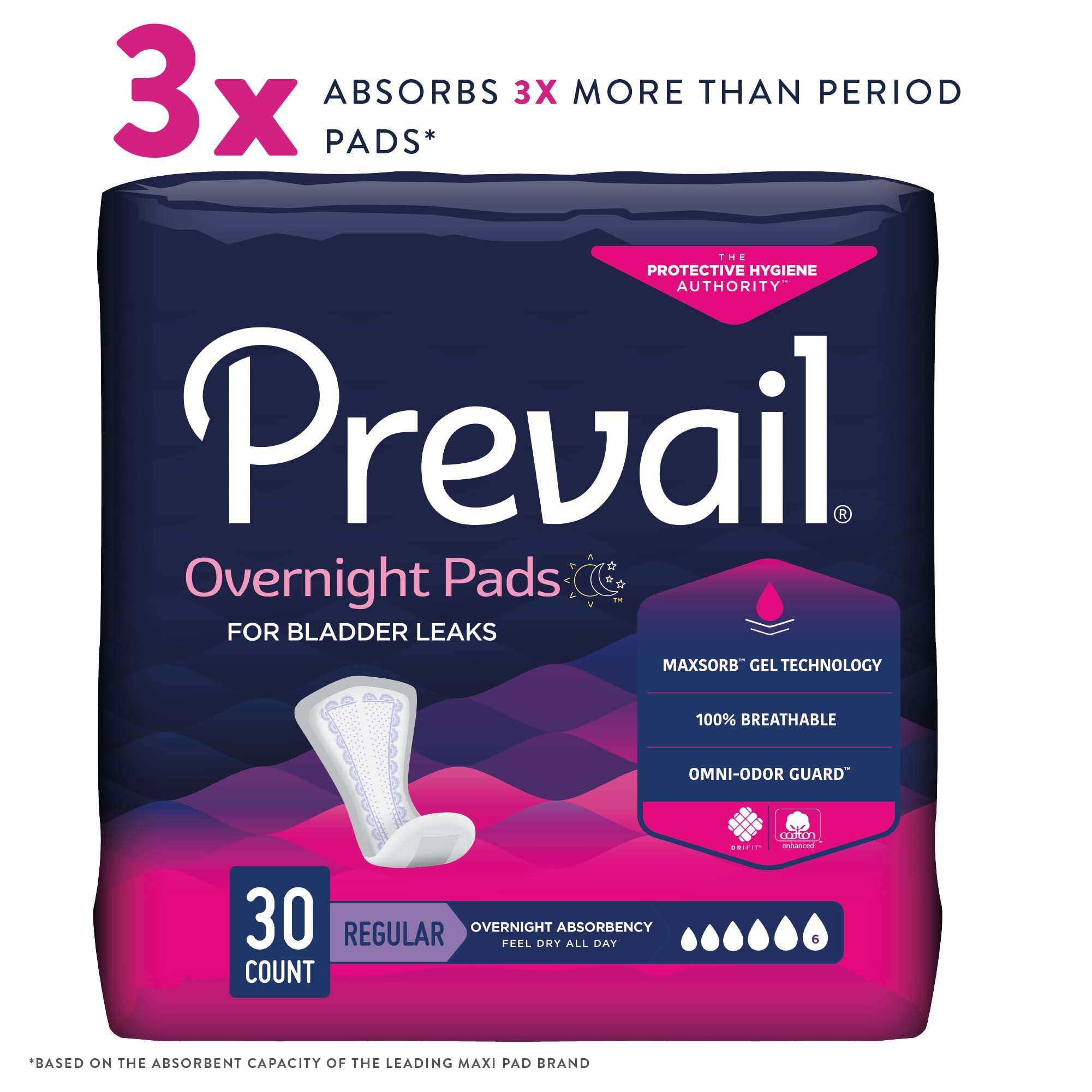 Bladder Control Pad Prevail Daily Pads Overnight 16" Length Female (Case of 120)