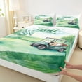 thumbnail image 3 of Manfei Sport Golf 4 Pieces Queen Sheet Sets for Teens Boys Girls,Green Car Ultra Soft Flat Sheet,Geometric Plaid Flag Queen Fitted Sheet,Microfiber Bedroom Decor, 3 of 7