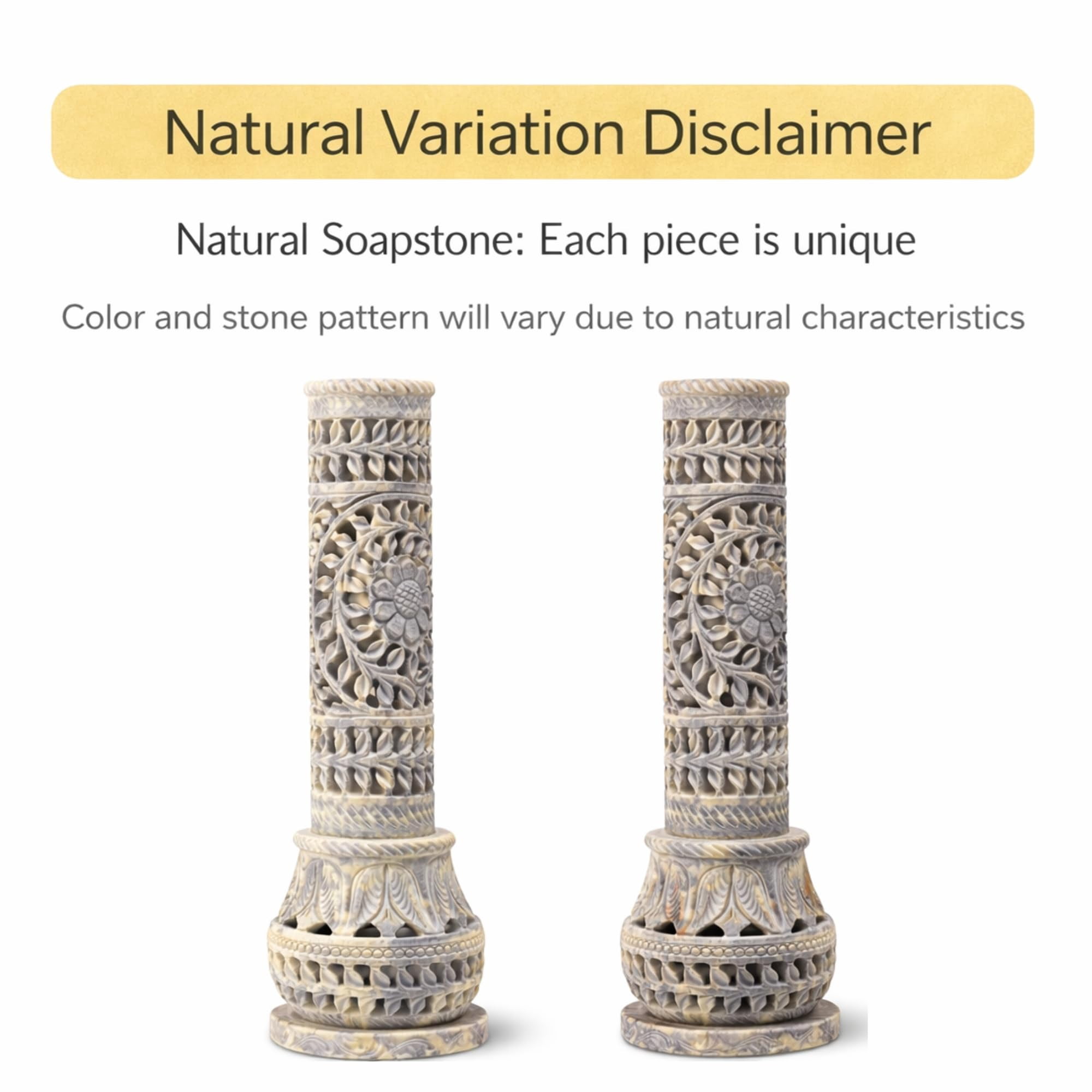 Marble Soapstone Incense Stick Holder | Candle Burner Tea Light Stand - Handmade Bottle Tower. Decorative Floral Carving For Gifting Home And Office Decor (3x3x10.5 Inches)