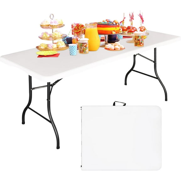 6-foot folding table, heavy-duty, multi-purpose folding table, white, 330-pound static load capacity