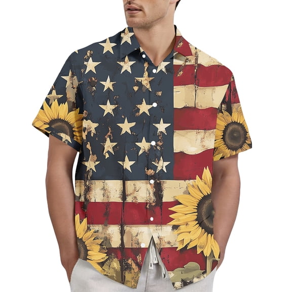 Sewkxo Shirt Mens Plus Size 250th Anniversary American Flag Printed Lapel Collared Button Down Shirts Spring Summer Baggy Casual Short Sleeve Tee,Orange XL