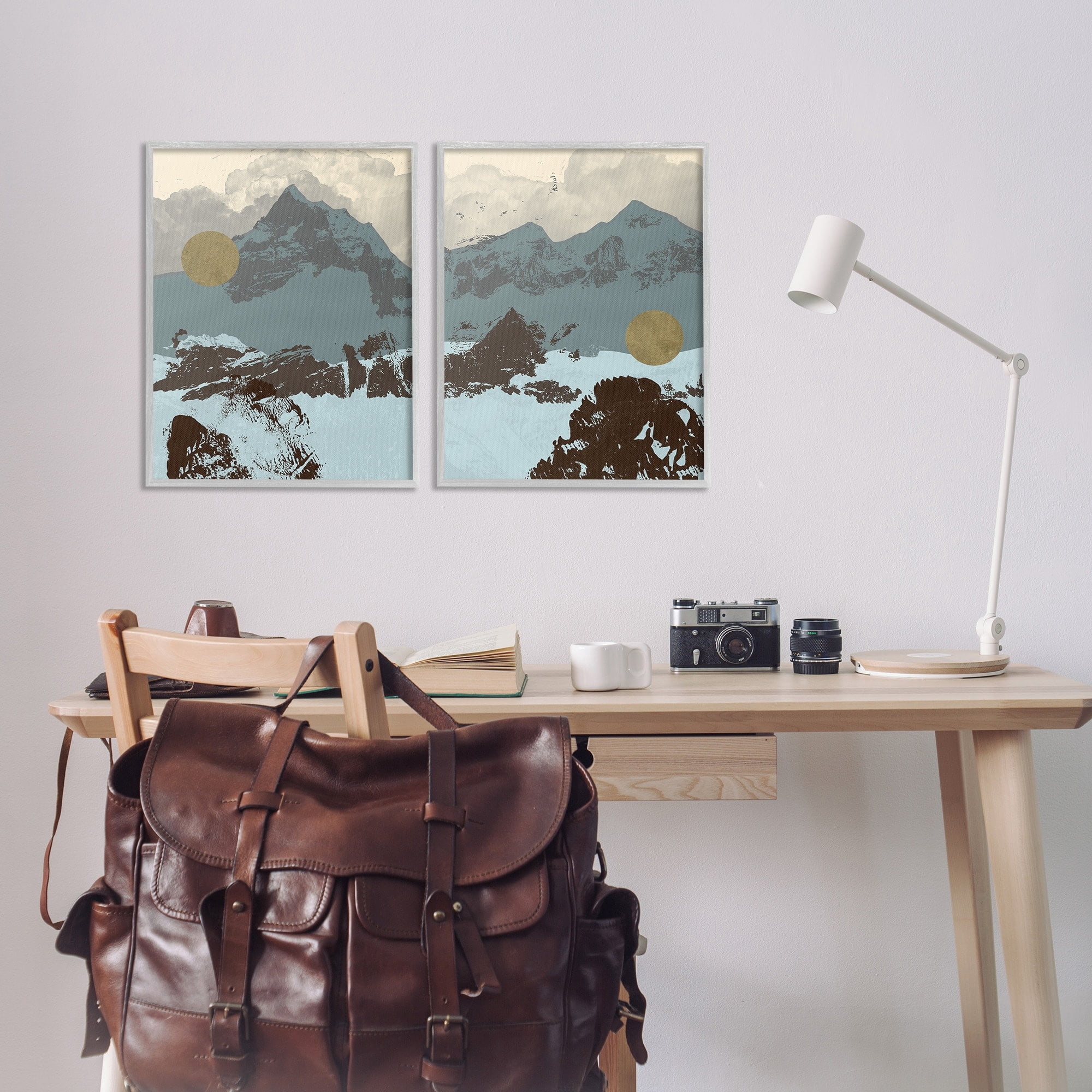 Stupell Industries Mountain Range Textures over Abstract Color Pop Framed Wall Art Design by Jacob Green, 2 Piece, 16" x 20", Gray Framed