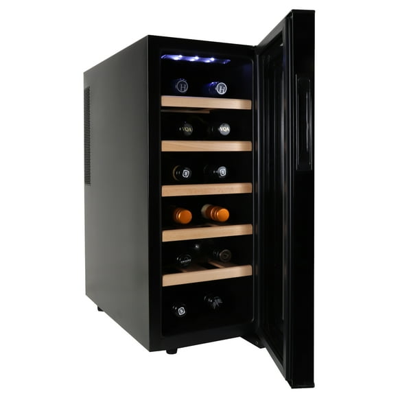 Koolatron Deluxe 12 Bottle Wine Cooler, Beech Wood Racks, Black, 1 cu. ft. (28L), Freestanding