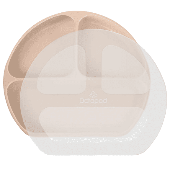 Octopod® Silicone Suction Triangle Plate with Lid for Babies and Toddlers – BPA-Free, Divided Non-Slip Plate with Secure Cover – Microwave & Dishwasher Safe, Baby-Led Weaning Friendly (Apricot Blush)