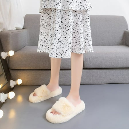 

FITORON Women s Slippers- Autumn and Winter Female ins Plus Velvet Lazy People Outside Wearing Slippers White 39