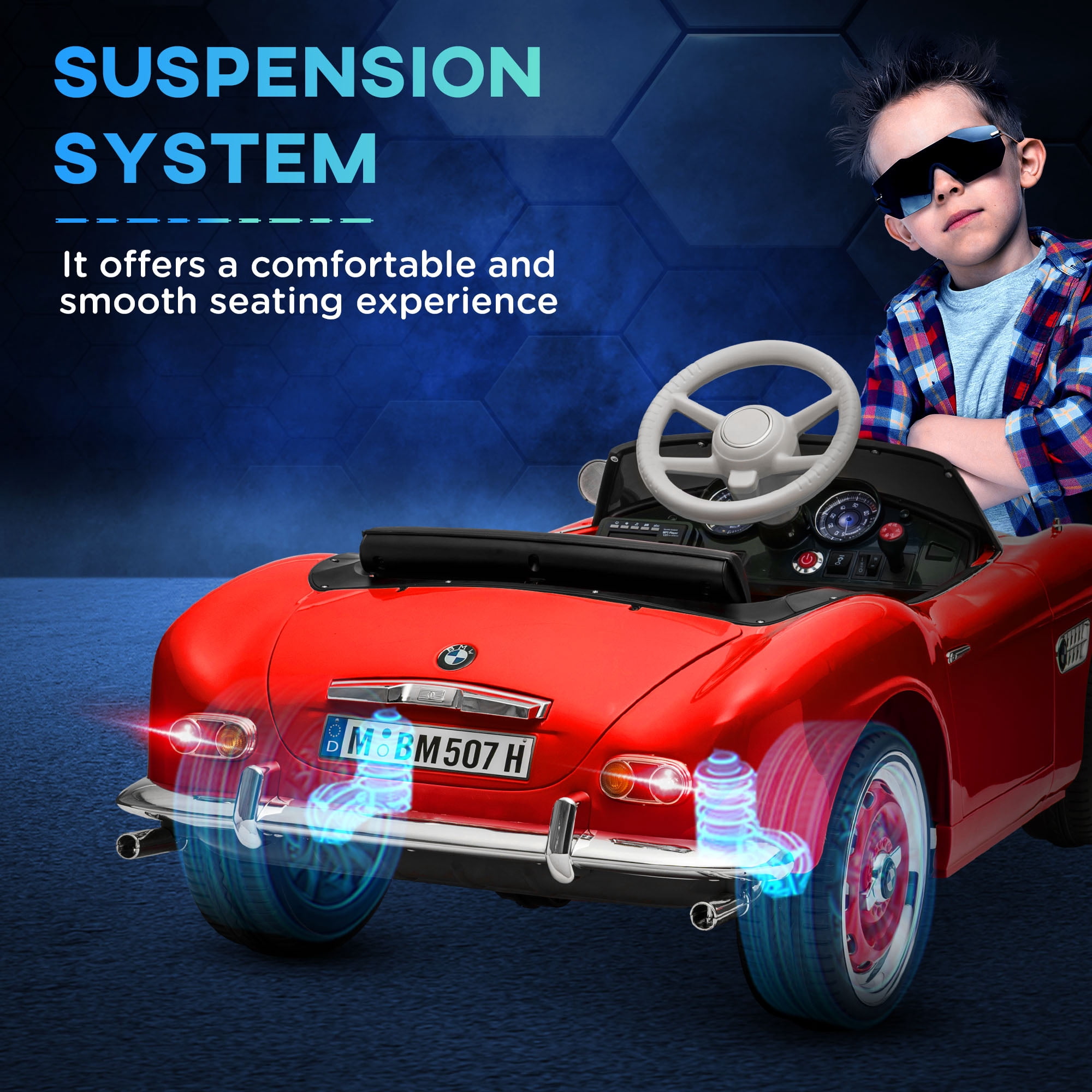 Aosom Licensed BMW 12V Kid Electric Ride-On Car with Easy Transport, Red