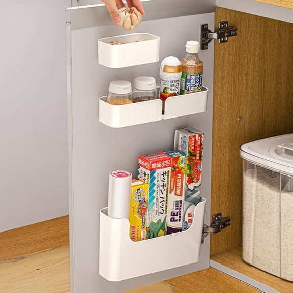 MORNITE Adhesive Cabinet Door Organizer Storage 4 Pack, Door Rack Shelves Holder for Sink Kitchen Bathroom RV Pantry Bedroom Closet Laundry Office, White