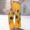 thumbnail image 6 of Boho Wide Leg Pants for Women Flowy Drawstring Floral Palazzo Pants Baggy Tropical Hawaiian Pull on Beach Pant Yellow XL, 6 of 8