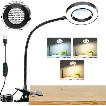 JSOT 5X Magnifying Glass with Light, Clip on Desk Lamp with Magnifying Glass, 3 Modes 10 Dimmable Brightness LED Lamps for Reading, Work Crafts, DIY Repair, Workbench