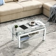 thumbnail image 2 of Modern Rectangle Tempered Glass Coffee Table | 40"W x 20"D x 18"H Silver | 2-Tier Mirrored Stainless Steel Legs | Living Room & Waiting Area Furniture, 2 of 10