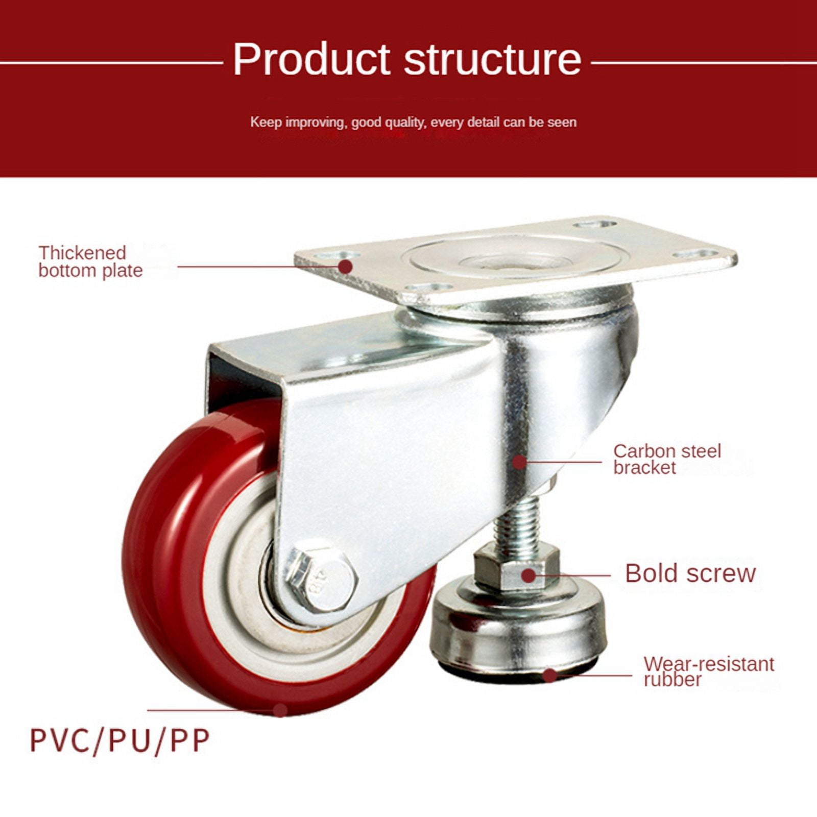 2 inch Leveling Plate Caster Wheels with Adjustable Anti-Vibration