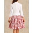 thumbnail image 3 of Conjunto de vestido y chaqueta de 2 piezas INSPIRE CHIC para mujer, vestido sin mangas de gasa con flores y conjunto de chaqueta de panel contrastante, blanco y rosa, talla M, 3 of 6