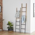thumbnail image 3 of DecMode 71", 62"H Brown Wood Slim Two-Toned 12 Rug Ladder with Black Metal Bases, 2-Pieces, 3 of 15