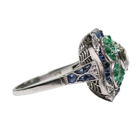 AYYUFE Women Faux Sapphire Emerald Inlaid Flower Ring Wedding Party Gift