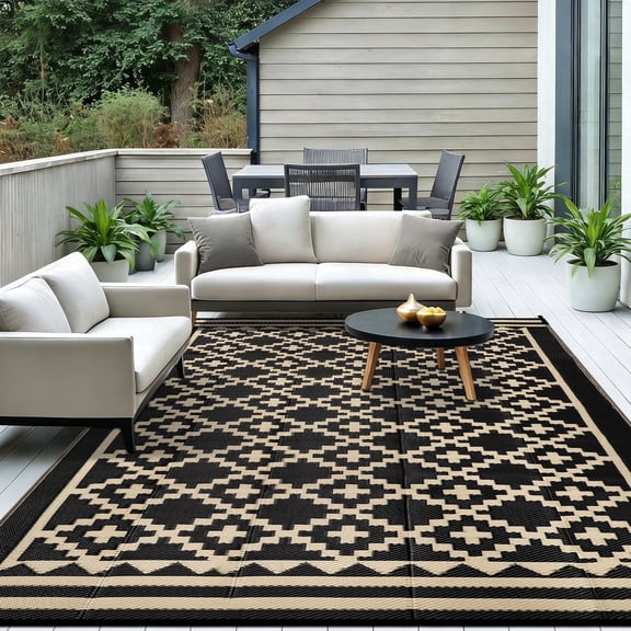 ORGOWEL Outdoor Rugs 8*10ft Waterproof Large Plastic Straw Mat UV Resistant Patio Rugs Reversible Indoor Outdoor Rugs for RV Camping Deck Balcony Beach Picnic Porch,Camel