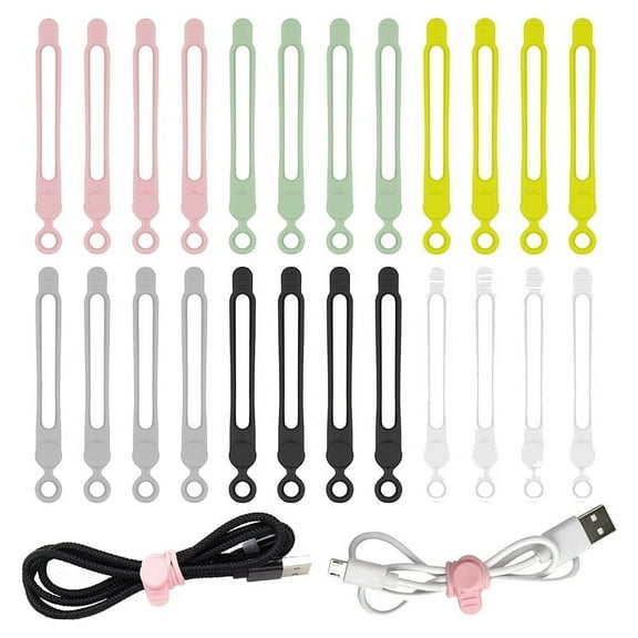 24 Pack Reusable ,4.2 Inches Adjustable Silicone Cable Straps,,Cord Wrap and Hook Loop(24 Pack)