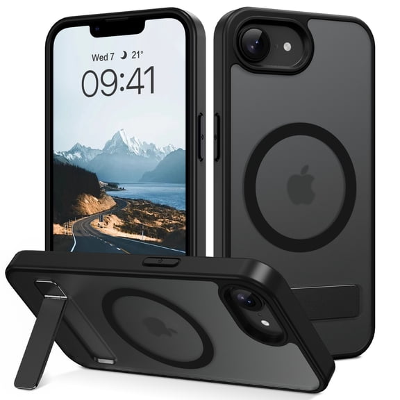 GAOBAO Magnetic Case for iPhone 16e / 17e, Translucent Matte Skin-Feel Back Phone Cover with Kickstand, Compatible with MagSafe, Slim Shockproof Drop Protection - Black