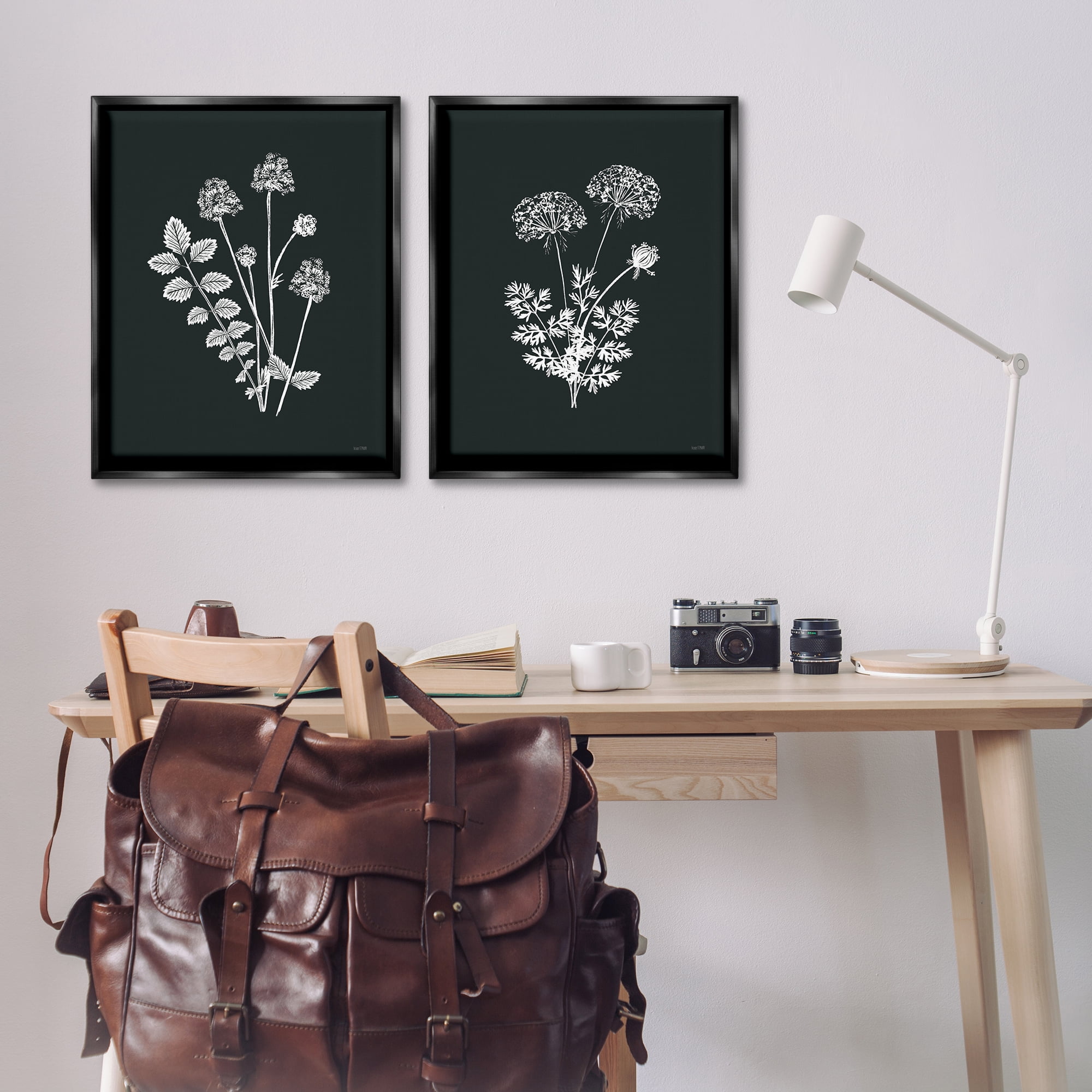 Stupell Industries Black and White Flower Cluster Plants & Flowers Painting Black Floater Framed Canvas Art Print Wall Art, 31 x 25, Set of 2