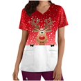 thumbnail image 2 of LSLJS Christmas Blouse de Noël à Manches Courtes Col en V avec Poches Imprimées pour Femmes, Scrub Tops, 2 of 5