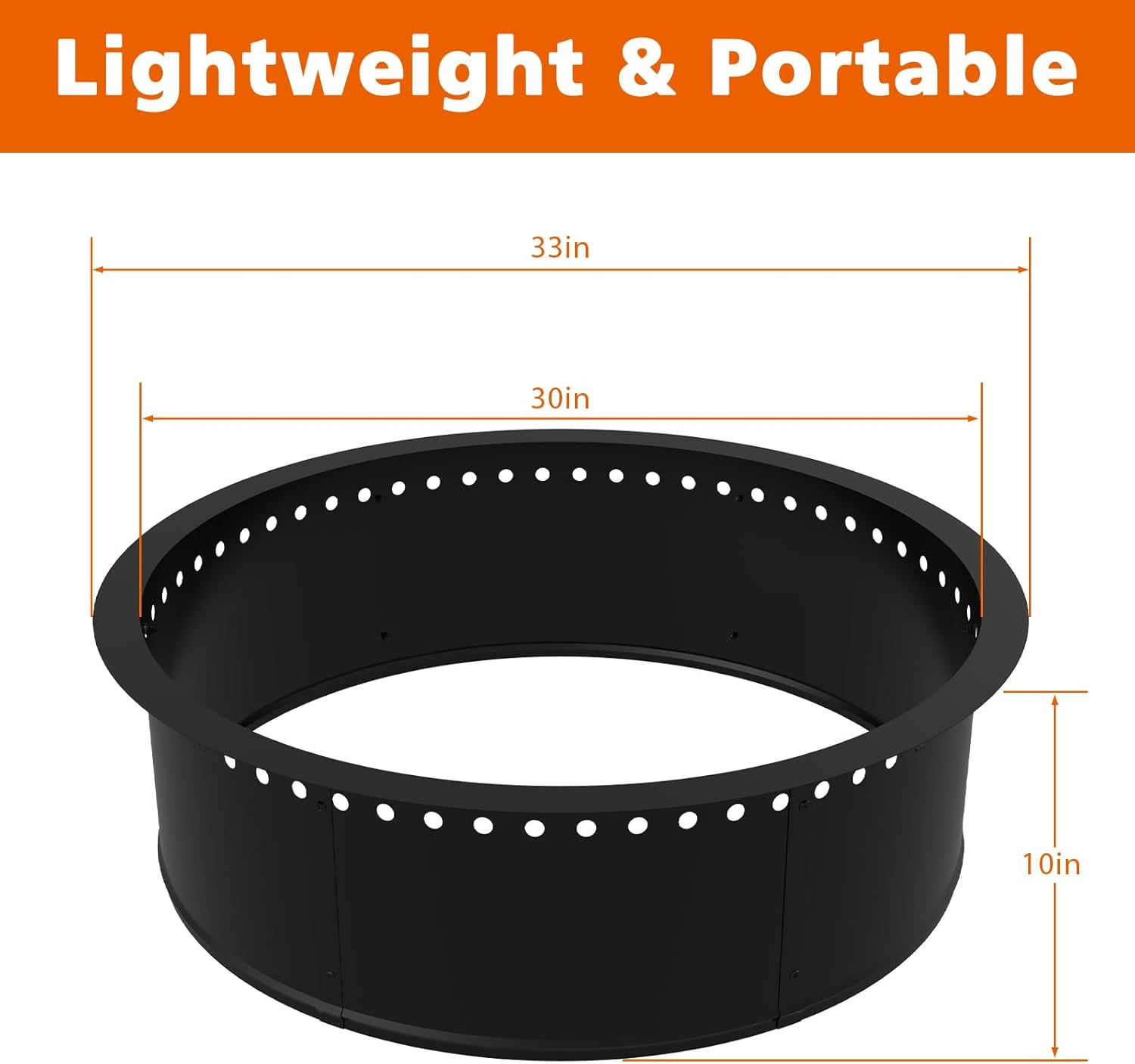 33-Inch Outer Diameter Smokeless Fire Pit Ring, Round Metal Steel Liner Insert for Outdoor DIY