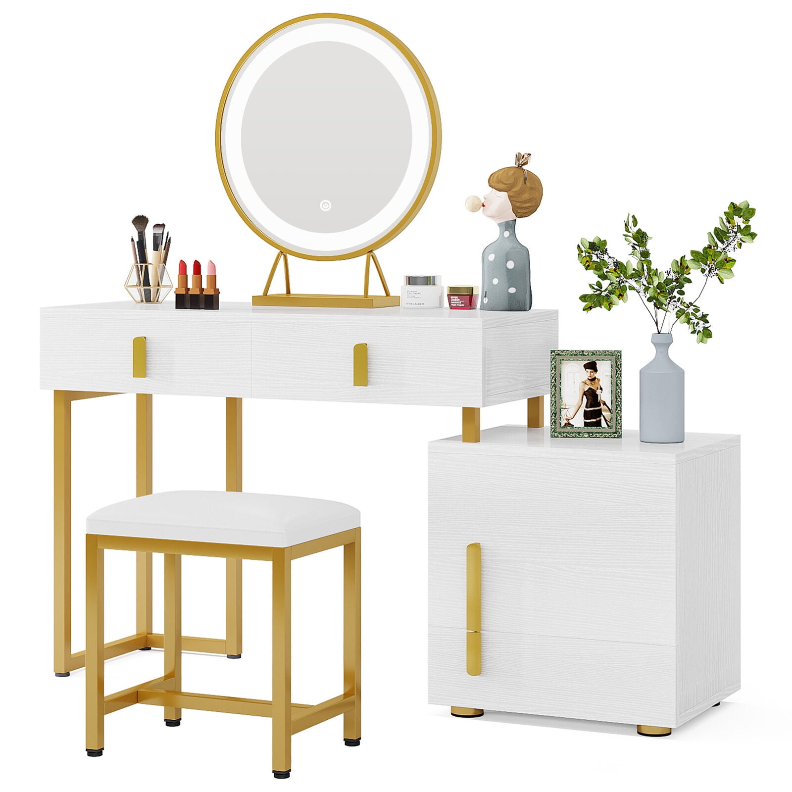 Tribesigns Vanity Table with Lighted Mirror and 3 Drawers, Bedroom Makeup Table with and