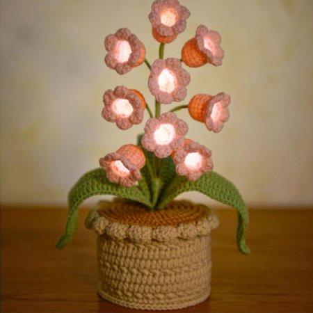 Lily of The Valley Lamp Crochet Artificial Flower with 10 Little Night Lights Cute Gifts for Women Wife Girlfriend Birthday Valentine Mother s Day -Large