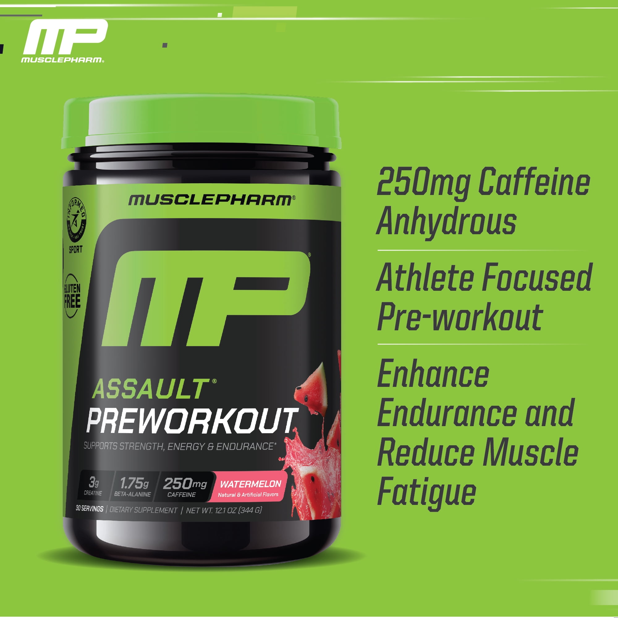 MusclePharm Assault Pre Workout Powder, Watermelon, 30 Servings