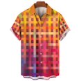 thumbnail image 3 of Camisa hawaiana con cuadros coloridos y diseño de arcoíris para hombre, de gran tamaño, informal, de manga corta, con botones simples, para playa, verano, 3 of 5