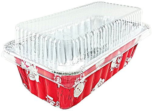 1 lb. Red Holiday Christmas Snowflake Aluminum Foil Small Mini Loaf / Bread  Baking Pans with Clear Dome Lids (Pack of 12 Sets) 