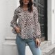 thumbnail image 2 of Blusa Cuello en V Cordón Puff Manga larga Estampado a rayas Tops casuales de moda para mujer Rayas marrones XL, 2 of 7