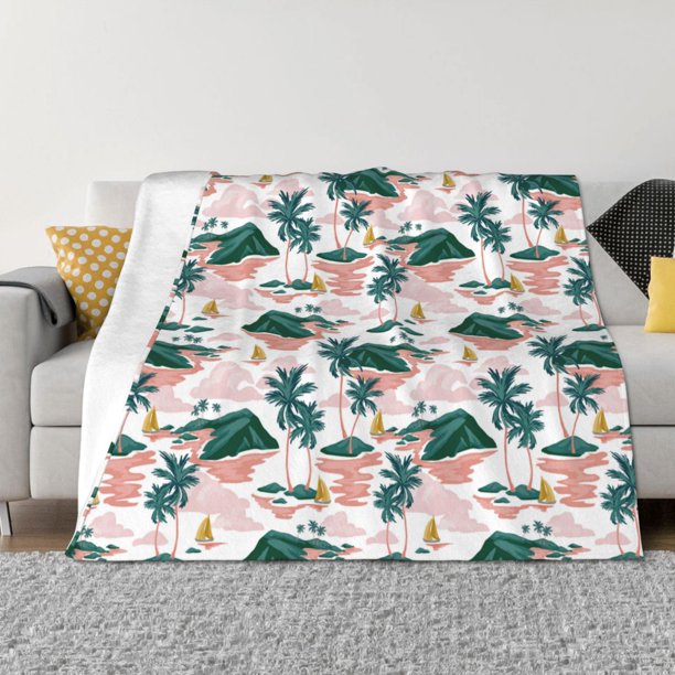 Balery Hawaii Palms Manta de Franela con Dibujo, Lujo Ultra Suave y Cálido, Antipelusa y Resistente a las Arrugas para Cama, Sofá, Camping -40"x30"