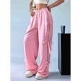 thumbnail image 4 of Women'S Baggy Sweatpants Elastic Waist Casual Wide Leg Pants with Pocket Y2K Going Out Travel Pants Pink S, 4 of 8