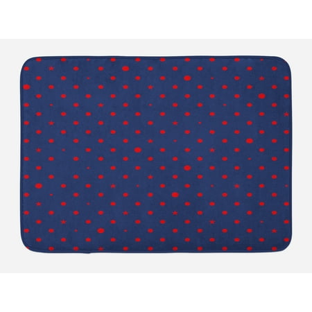 - Navy Bath Mat, Polka Dots Star Figures Background Artsy Retro Style Little Circles Illustration, Non-Slip Plush Mat Bathroom Kitchen Laundry Room Decor, 29.5 X 17.5 Inches, Dark Blue Red, Ambesonne