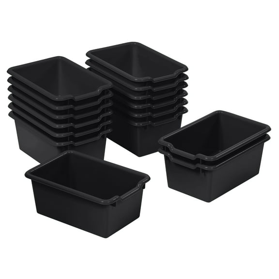 ECR4Kids Scoop Front Plastic Storage Bins, Multipurpose Organization, Black, 15-Piece