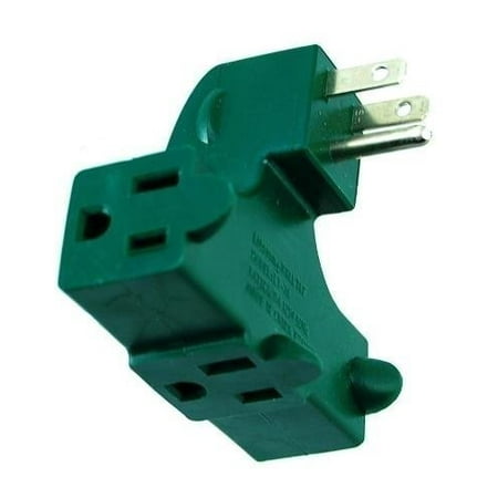3 Way Outlet Wall Tap - Right Angle Shaped Triple Prong Wall Splitter Adapter For Behind Furniture - Multi Plugin Locations On The Right, Left And Bottom - Green Color ( UL Listed ) - By